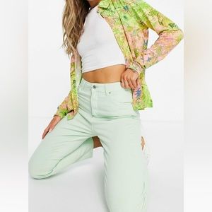 Stradivarius slim mom Jean with stretch in mint green size 4